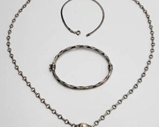 Sterling Silver Necklace with Pendant and (2) 925 Silver Bracelets