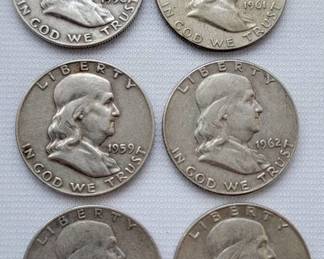 1950's & 1960's Franklin Half Dollars - Lot of 6