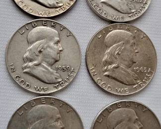 1950's & 1960's Franklin Half Dollars - Lot of 6