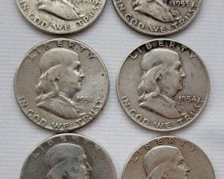 1950's Franklin Half Dollars - Lot of 6