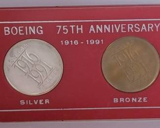 1991 Boeing 75th Anniversary Coin Club Bronze & Silver Set