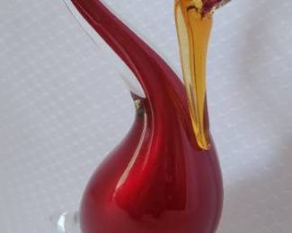 Vintage Large Venetian Red Amber Glass Swan - Made in Murano Italy