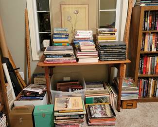 Antique folding table, Books, Records