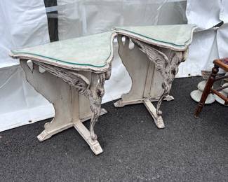 Pair carved wood swan tables