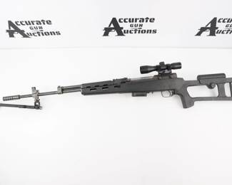 Make: NVM
Model: SKS
Caliber: 7.62X39
Action: Semi
Barrel: 24
Bore: Bright
Serial # 0-721545
Condition: Good
This SKS is chambered in 7.62x39 and features a 24 in barrel, NcStar 6x32 scope and a Bi-Pod. The semi automatic rifle is in good condition, despite a broken stock, showing normal signs of use and wear. The bore is bright with defined lands and grooves.