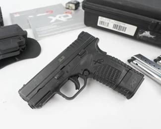 Make: Springfield Armory
Model: XDS-9
Caliber: 9mmx19
Action: Semi
Barrel: 3.3
Bore: Shiny
Serial # XS905002
Condition: Excellent
Springfield Armory XD-S 9mm, 3.3in Black Pistol. Single Stack 9mm pistol is the optics-ready, deep-cover defensive pistol that goes anywhere. With an overall width of less than 1in, three separate safety systems and the ability to direct low-mount today's smallest micro red dot optics, this pistol with a capacity of up to 9+1 rounds of 9mm serves alongside your cell phone and car keys as part of your daily loadout. This pistol comes with the Factory case 3 Mags, Holster and a Mag holster. This pistol is in excellent condition showing normal signs of use and wear.