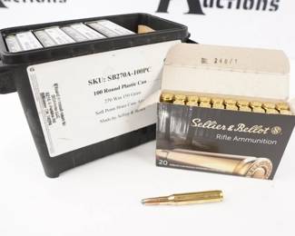 Make: Sellier & Bellot
Model: 100 Rounds
Caliber: 270 WIN
100 Rounds of 270 Win,150 GR, soft point, brass case and comes with ammo can. 