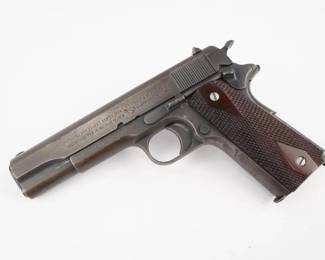 Make: Colt
Model: 1911 US ARMY
Caliber: 45
Action: Semi
Barrel: 5
Bore: Bright
Serial # 443688
Condition: Very Good
This Colt M1911 was shipped to the Ordnance Depot at the Bush Terminal in Brooklyn N.Y. on June 25th, 1918 in a 10,000 pistol shipment. This particular pistol is what collectors refer to as a "Commercial/Military" or "C/M". These are pistols that were manufactured using readily available Commercial slides to finish the assembly of Military pistols. During May and June of 1918 it's common to observe pistols that have these Commercial slides with the added "MODEL OF 1911.U.S.ARMY". The right hand side of the slide still wears the original commercial "COLT AUTOMATIC CALIBRE 45". Military and Commercial finishes were quite different during this time. The frame is finished with what is known as Colt's "Black Army" finish while the slide still has Colt's Fine Brushed blue finish. The Bore is Bright and the pistol is in very good condition showing signs of use and age. 