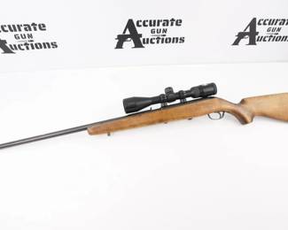 Make: WESTERN FIELD
Model: M815
Caliber: .22 S/L/LR
Action: Bolt
Barrel: 24
Bore: Shiny
Serial # NSN
Condition: Very Good
Here is a classic Mossberg single shot, marketed by Montgomery Ward’s chain in the 1960s and 1970s. Model is Western Field M815, same rifle as the parent Mossberg 320 and 321 rifles that were manufactured from 1960 until 1980 and well known for their accuracy. Since this one never had a serial number, it was manufactured no later than 1968. This Rifle is paired with a Nikon pro staff 3-9x40 scope and is in very good condition showing normal signs of use and wear.