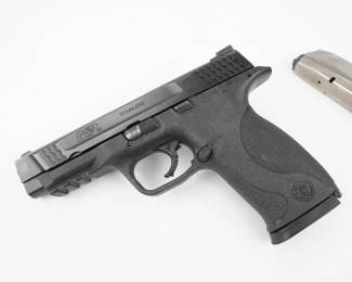 Make: Smith & Wesson
Model: M&P 45
Caliber: 45 Auto
Action: Semi
Barrel: 4.5
Bore: Shiny
Serial # DTB7108
Condition: Very Good
In the design of the M&P45, Smith & Wesson considered the needs of military and law enforcement from every conceivable angle. No other polymer pistol offers this combination of versatility, durability and safety. The pistol is sold with one magazine and is in very good condition, showing obvious signs of use and holster wear.