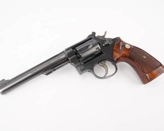 Make: Smith & Wesson
Model: K-22
Caliber: 22 LR CTG
Action: DA
Barrel: 6
Bore: Shiny
Serial # 54733
Condition: Excellent
Manufactured between 1948 and 1957, this Smith & Wesson K-22 is a rare bird. Chambered in .22 LR CTG, this K-Frame revolver features a 6” barrel and is in excellent condition showing normal signs of use and wear.