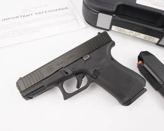 Make: Glock
Model: 19 Gen 5
Caliber: 9x19
Action: Semi
Barrel: 4
Bore: Shiny
Serial # BNFY117
Condition: Excellent
The GLOCK 19 Gen5 pistol in 9mm Luger is ideal for a more versatile role due to its reduced dimensions. The new frame design without finger grooves still allows to instantly customize its grip to accommodate any hand size by mounting the different back straps. The reversible magazine catch and ambidextrous slide stop lever make it ideal for left and right-handed shooters. The rifling and the crown of the barrel were slightly modified for increased precision. This pistol comes with 2 mags and factory case. This pistol is in excellent condition showing normal signs of use and wear. 