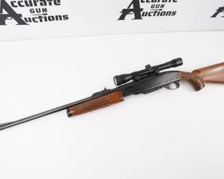 Make: Remington
Model: 760 Gamemaster
Caliber: 30-06
Action: Pump
Barrel: 24
Bore: Shiny
Serial # 531316
Condition: Excellent
The Remington Model 760 Gamemaster is a pump-action 30-06 centerfire rifle made by Remington Arms from 1952 to 1981. The Model 760 replaced the Model 141. This Rifle comes with a scope and is in excellent condition showing normal signs of use and wear. 