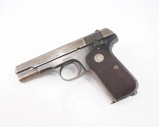 Make: Colt
Model: 1903
Caliber: 32 Rimless Smokeless
Action: Semi
Barrel: 3.75
Bore: Bright
Serial # 342841
Condition: Very Good
The Colt Model 1903 Pocket Hammerless is a .32 ACP caliber, self-loading, semi-automatic pistol. Approximately 570,000 Colt Pocket Hammerless pistols were produced from 1903 to 1945. This Pistol dates to 1920 and has a bright bore and is in very good condition showing signs of use and wear. 