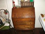 Secretaries Cabinet & Metal Chair.