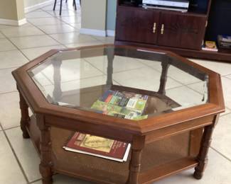 Octagonal coffee table with glass top