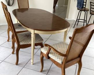 kitchen table with 5 chairs, 2 with arms, 3 without