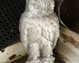 Concrete owl painted silver