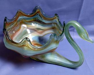 Hand Blown Glass Swan Bowls, 7.5" x 12" x 9", Qty 2