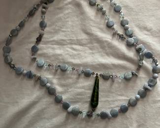 Vintage German glass beads, blue Agate with sterling clasp