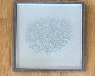 Silver Sea Fan Framed in Linen Shadow Box. Measures 18" x 18". Photo 1 of 2.