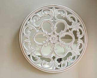 Wood Frame Medallion Mirror. Measures 35" D.