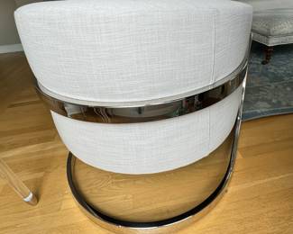 Walter E. Smithe Upholstered Grey Tub Chair with Chrome Frame. Measures 31" W x 32" D x 29" H. Photo 4 of 4.