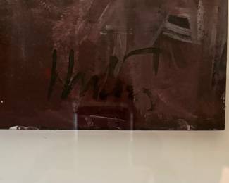 Aubergine Toned Untitled Portrait of of a Woman. Original Acrylic on Paper. Signed By Artist. Measures 11.5" x 16"; 20" x 24" Including Frame. Photo 2 of 2.