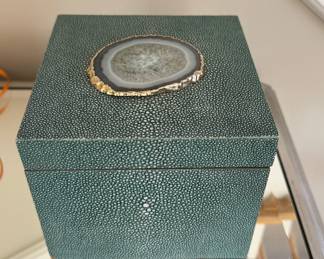 Square Turquoise Shagreen Box with Teal Agate Adornment.