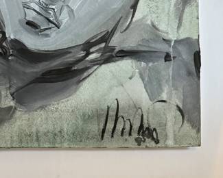 Grey Scale Untitled Portrait of of a Woman. Original Acrylic on Paper. Signed By Artist. Measures 11.5" x 16"; 20" x 24" Including Frame. Photo 2 of 2.