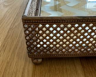 Mesh Metal Serving Tray with Mirrored Chevron Surface. Measures 21" x 14.5". Photo 3 of 3.