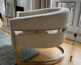 Walter E. Smithe Upholstered Grey Tub Chair with Chrome Frame. Measures 31" W x 32" D x 29" H. Photo 3 of 4.