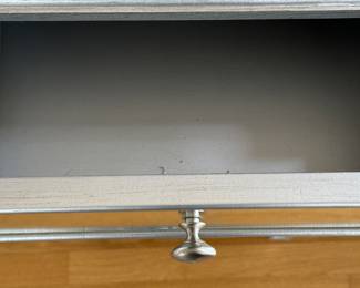 Mirrored Glass Sideboard With Silver Frame and Grey Interior. Includes 3 Drawers and 2 Cabinets With Shelves. Measures 60" W x 14" D x 36" H. Photo 3 of 4.