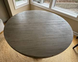 Pottery Barn Weathered Wood Pedestal Dining Table. Measures 48" D x 31" H with 26" Clearance. Photo 2 of 4.