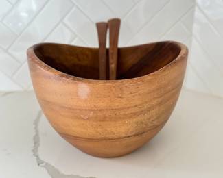 Teak Salad Bowl Measures 10" D x 7" H.