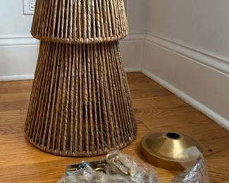 Brand New Visual Comfort Antiqua 13" Wide Pendant in Antique Burnished Brass Finish and Natural Abaca. Photo 1 of 2.