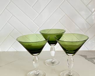Set of 3 Forest Green Martini Glasses.