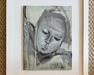 Grey Scale Untitled Portrait of of a Woman. Original Acrylic on Paper. Signed By Artist. Measures 11.5" x 16"; 20" x 24" Including Frame. Photo 1 of 2.
