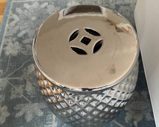 Silver Ceramic Garden Stool. Measures 18" H x 12" D. Photo 2 of 3.