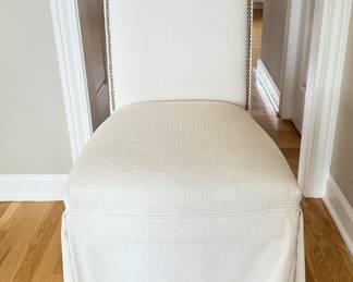 Pair of Custom Parsons-Style Skirted Dining Chairs with Nailhead Trim on Casters. Each Measures 21" W x 26" D x 40" H with 19" Seat Height. Photo 1 of 7.
