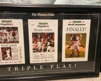 Triple Play Boston globe articles framed