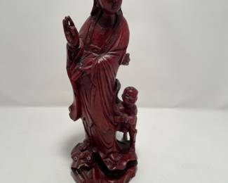 Antique wood carved Quan Yin Goddess of Mercy w child & Dragon -$35