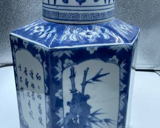 #242  Vintage Blue & white Ginger Jar Ht 13” x9”-$30