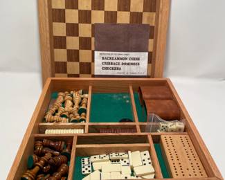 4 in 1 box board game - chess, backgammon, dominoes, cribbage -$10