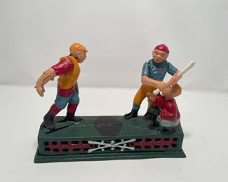 Cast iron Home Town Batter coin bank -$15