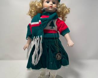 Vtg 1990 Brinns porcelain Christmas ice skating doll Chrissy