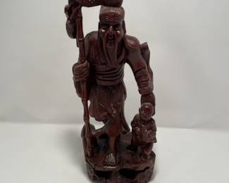 Antique wood carved Shou Lao w/child -$35