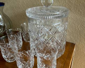 Crystal Biscuit Barrel, $38. Set of 4 Crystal glasses $20. 