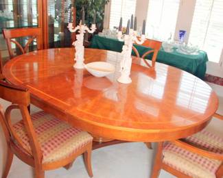 Hickory White “Genesis” Biedermeier Style Furniture Including Dining Table with 1 Leaf & 4 Chairs