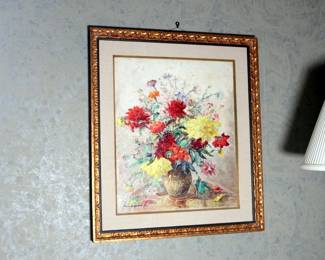 Floral Oil on Canvas Signature Illegible